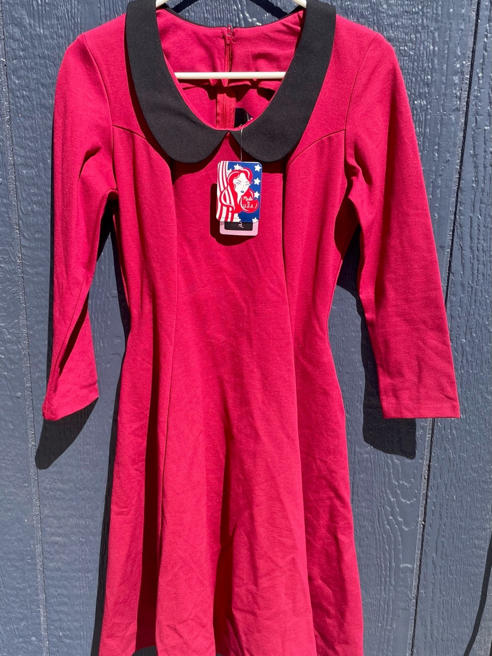 Pinup Couture Red Long Sleeve Dress with Black Peter Pan Collar